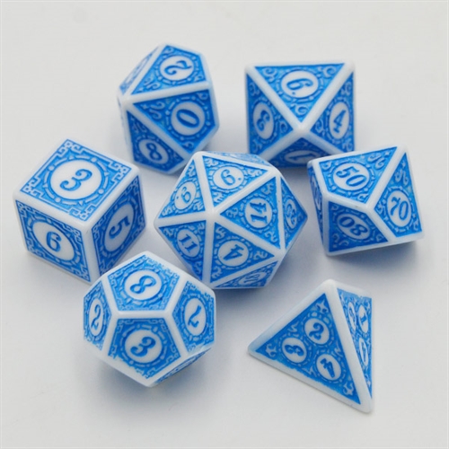 Blue & White Acrylic Pattern Dice Set - Rollespilsterninger - Lindorm Dice